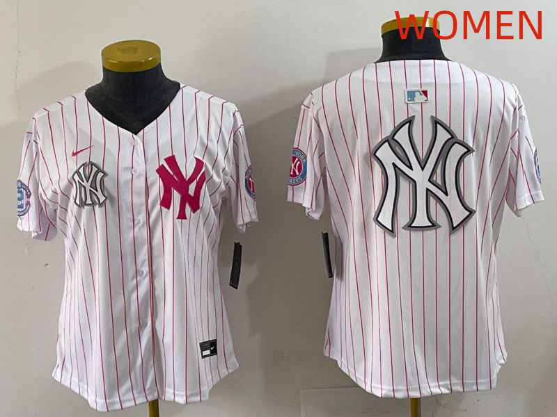 Women 2025 New York Yankees Blank White Stripe Joint Name Nike MLB Jersey style 30
